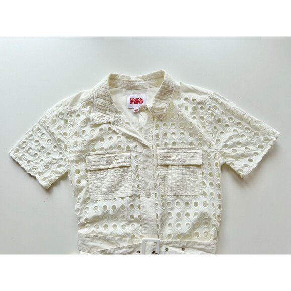 SOLID & STRIPED Harper White Cotton Eyelet Belted Shirt Dress Cover-Up, Size S - Picture 8 of 16